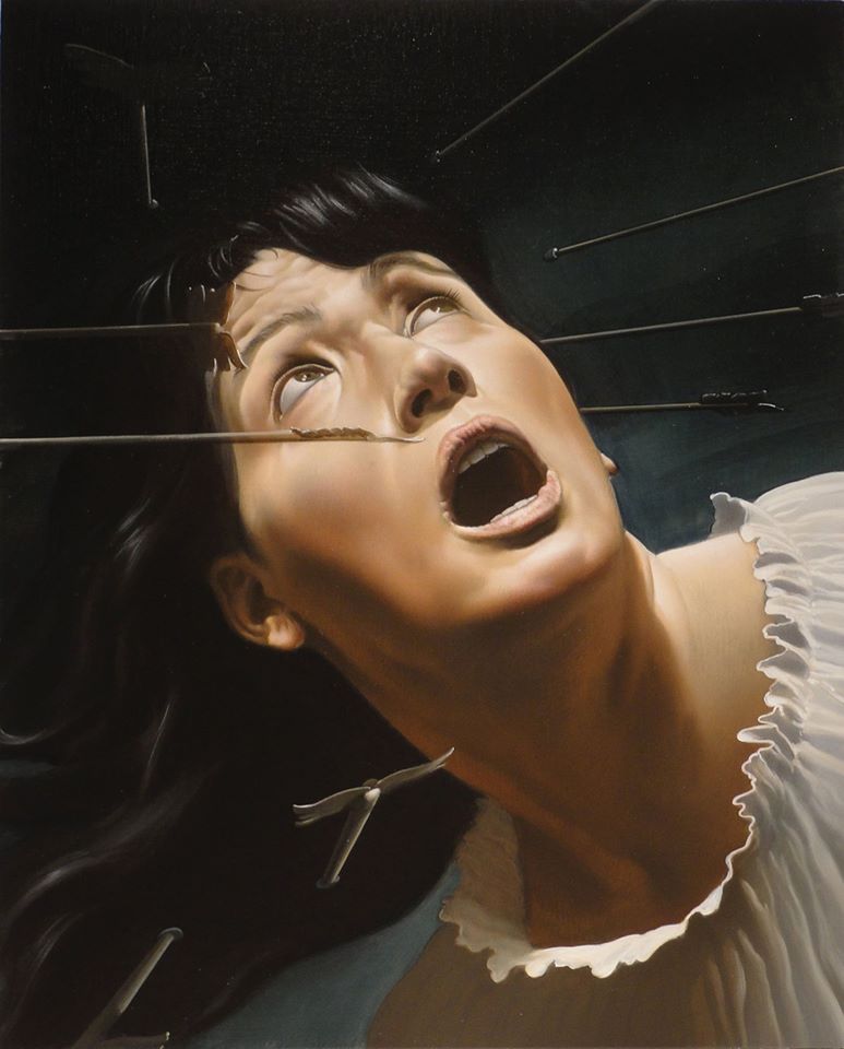 Pintura de mujer gritando asustada