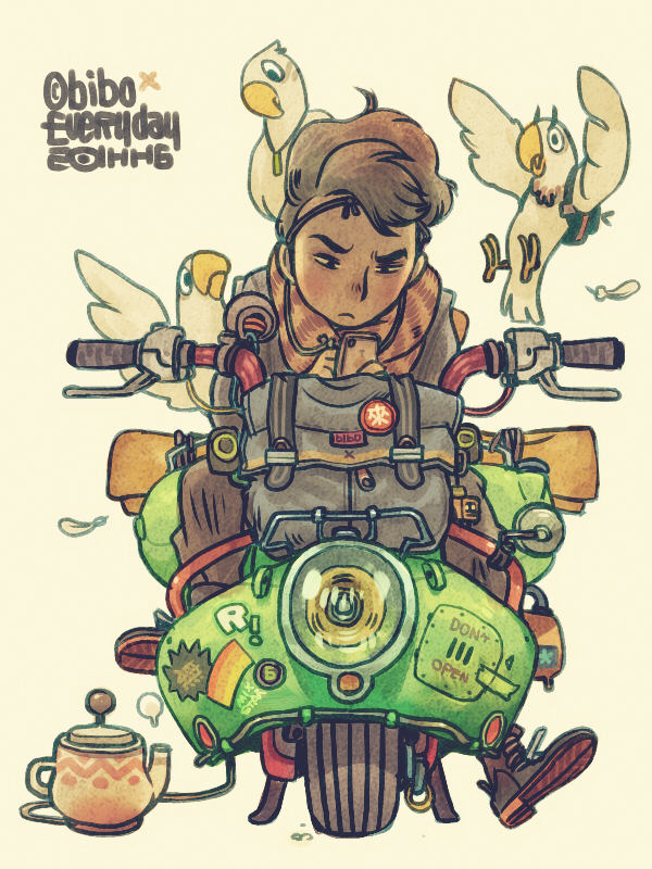 ilustracion de chico en moto estilo manga