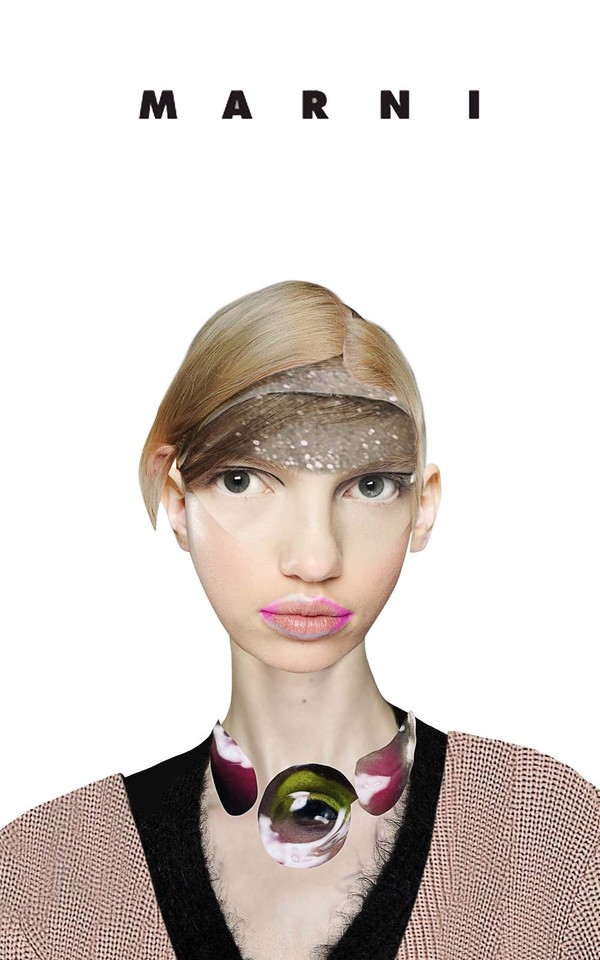 Collage digital de Dina Lynnyk en el que aparece una chica con un collar para marni