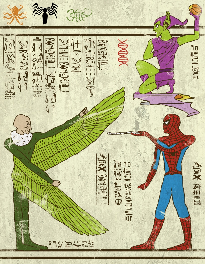 Jeroglifico de spiderman y el duende verde
