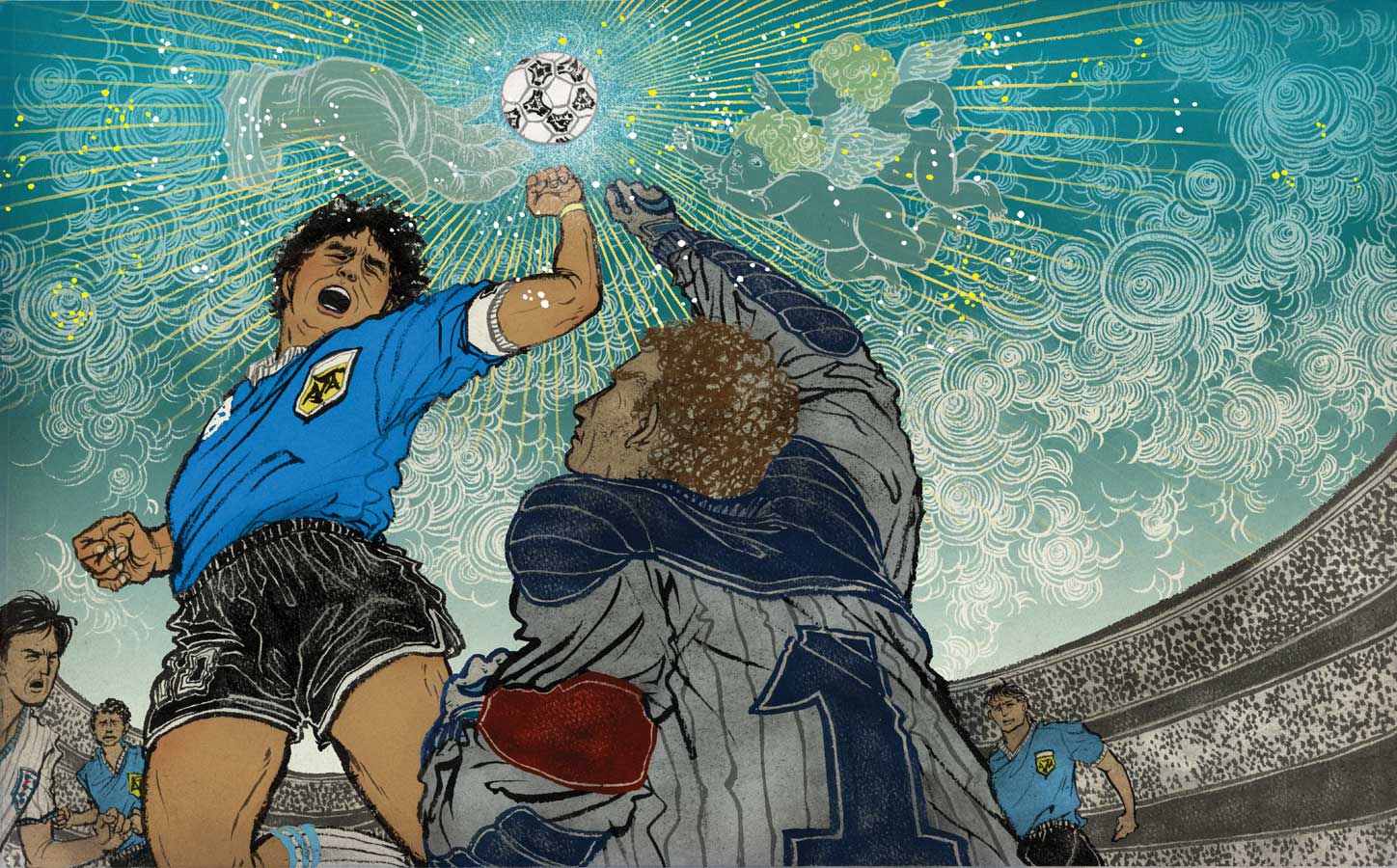 Ilustración editorial de jugadores de futbol