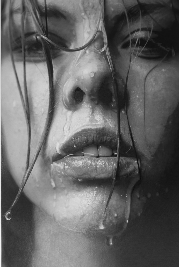 Pintura realista de chica mojadas