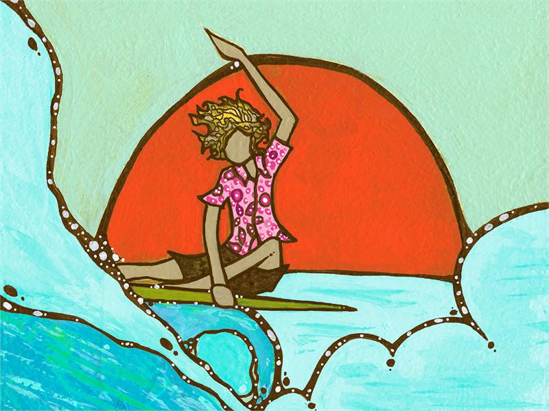 Ilustración de un surfer en el agua hecha por Andy davis