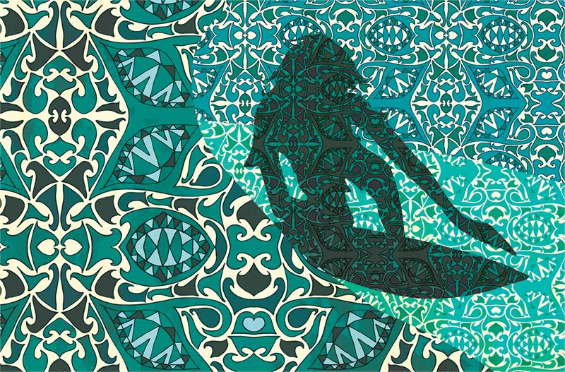 Mosaico de una persona surfeando por andy davis