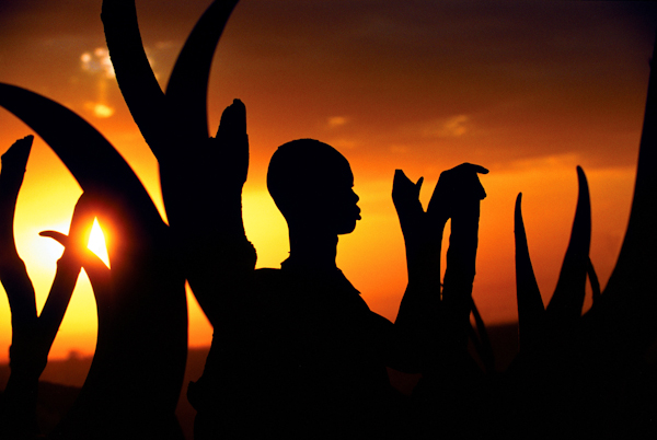 Silhouette of Dinka Man with Horns