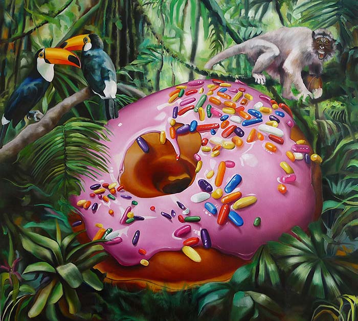 Pintura pop de un donut en la selva de JUSTYNA-KISIELEWICZ