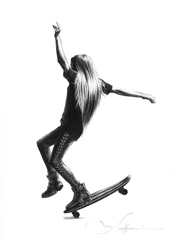 ilustracion de chica montando en skate