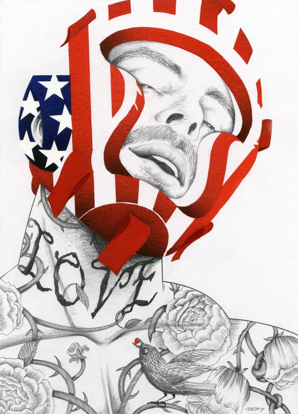ilustracion de un boxeador tatuado por Richard Gray
