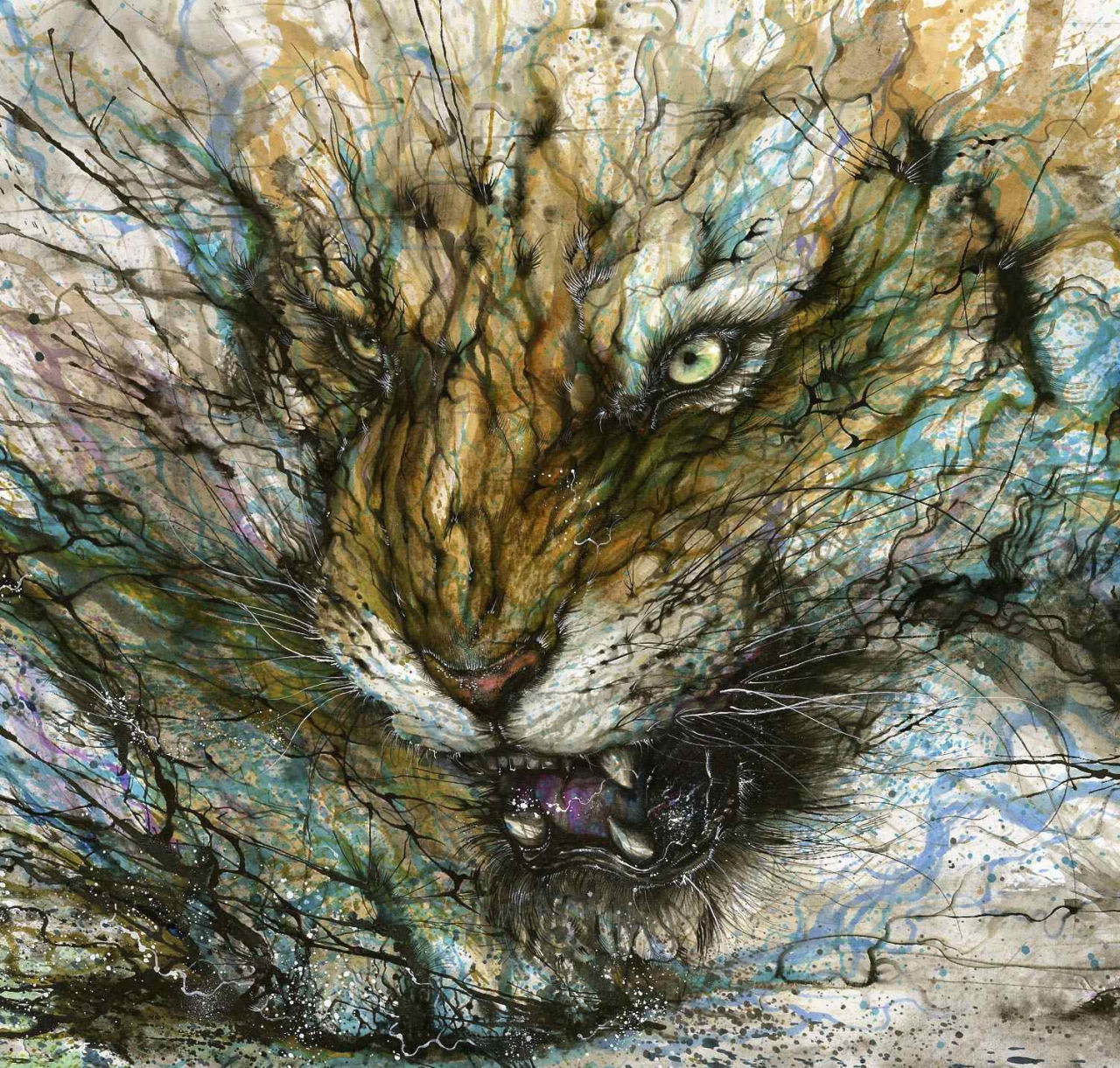 Cuadro de un tigra pintado al oleo por hua tunan
