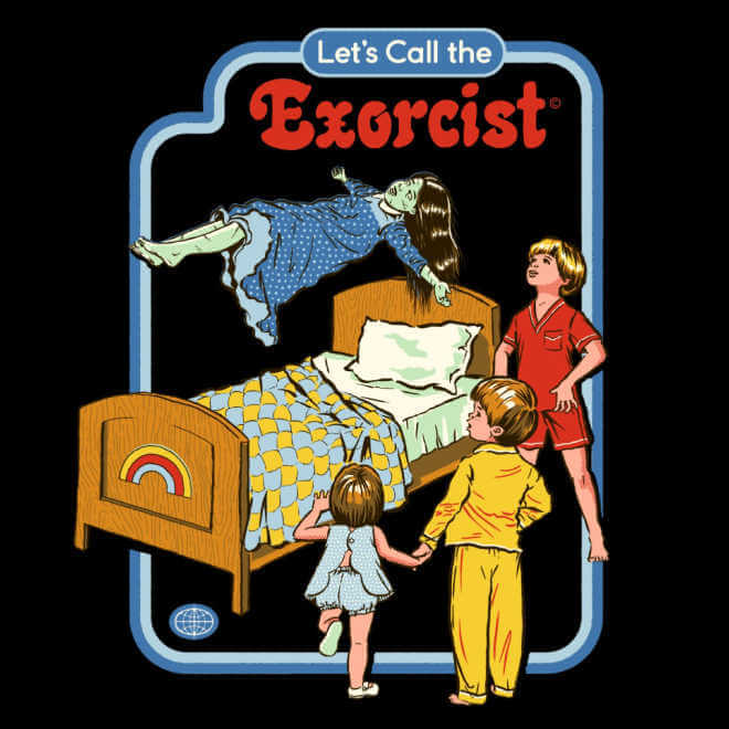 ilustracion retro de exorcismo hecha por Steven Rhodes