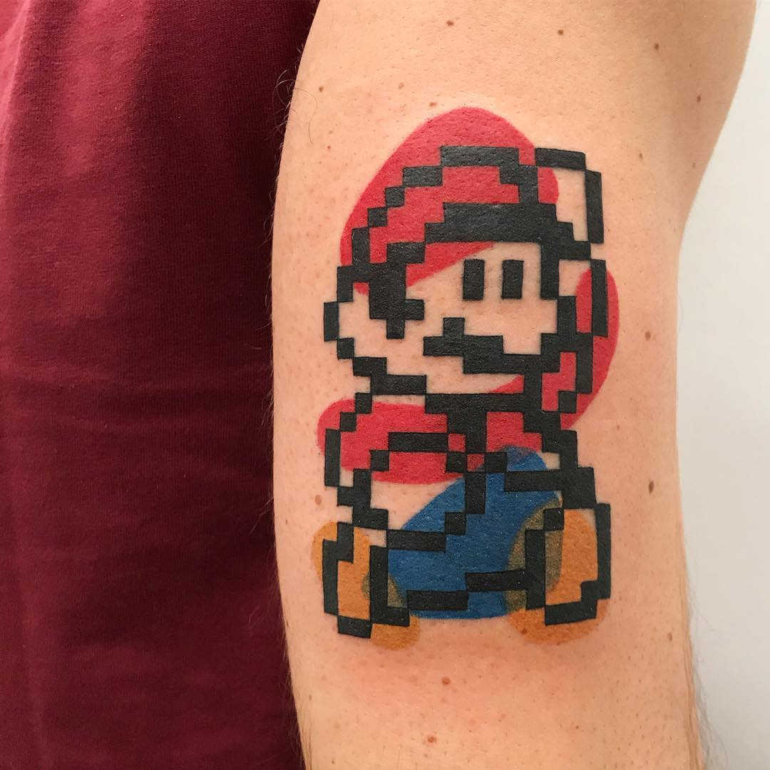 tatuaje mario bros nes pixel art