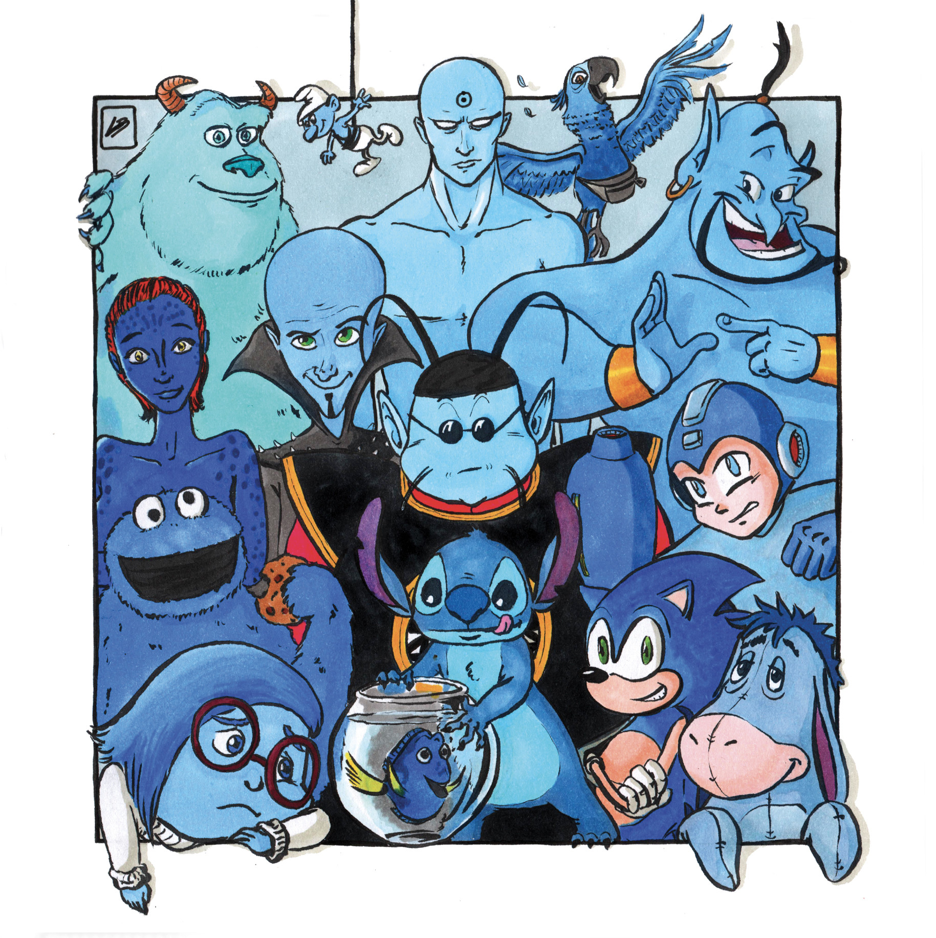 cartoons agrupadas por color azul