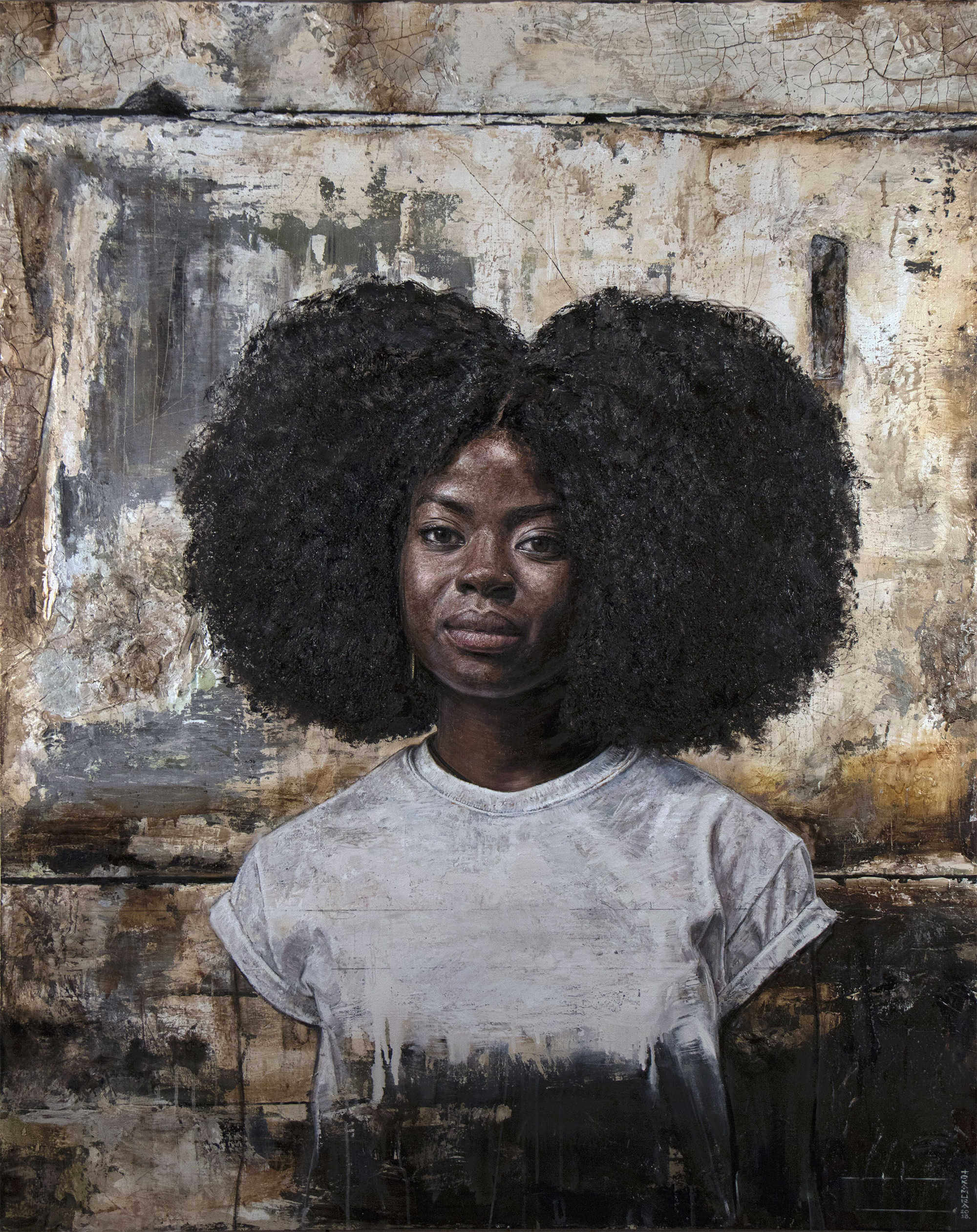 retrato en pintura de mujer de color por Tim okamura