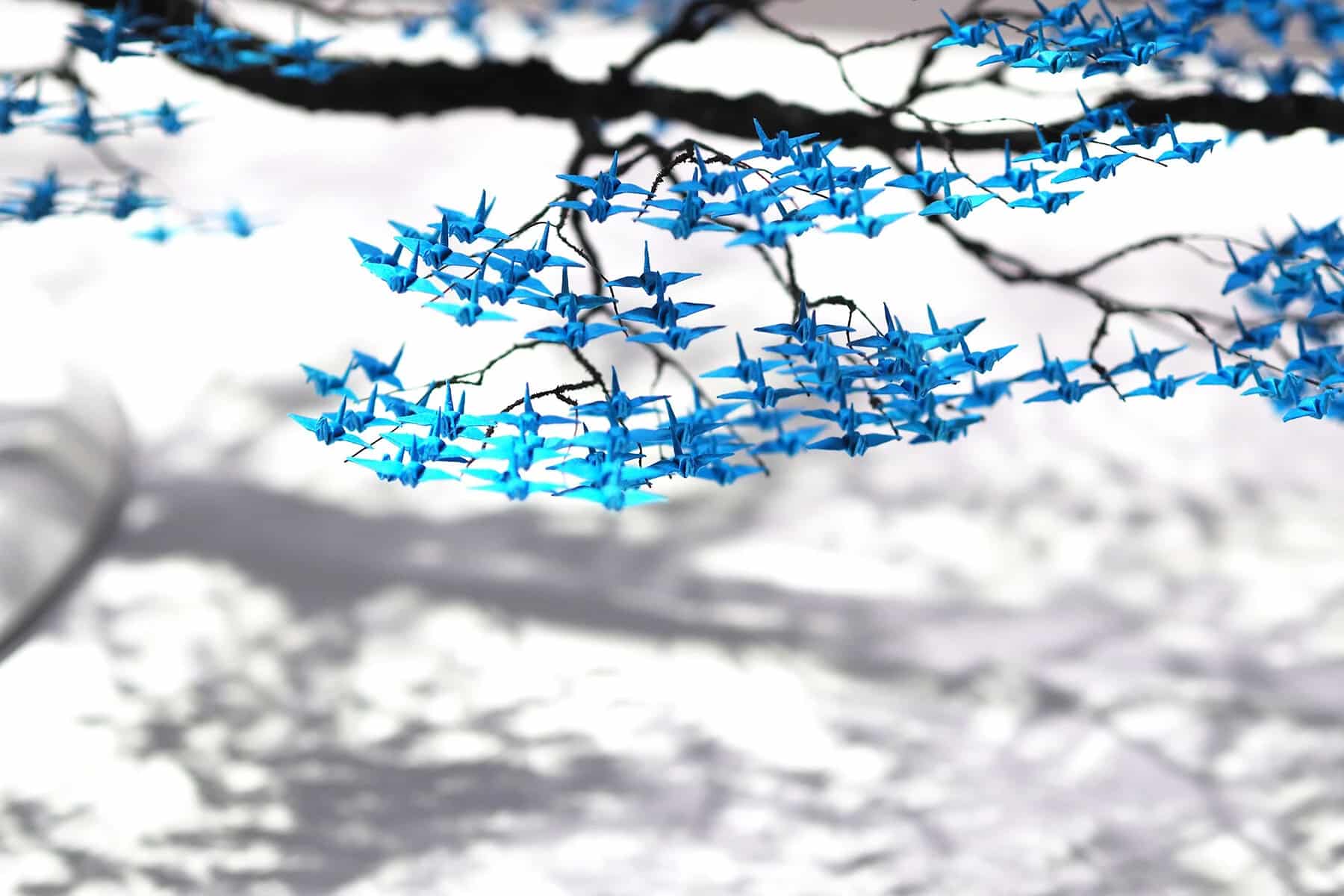 grullas mini origamo naoki onogawa bonsai azul detalle