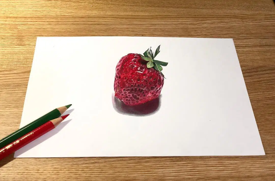 dibujo hiperrealista de una fresa