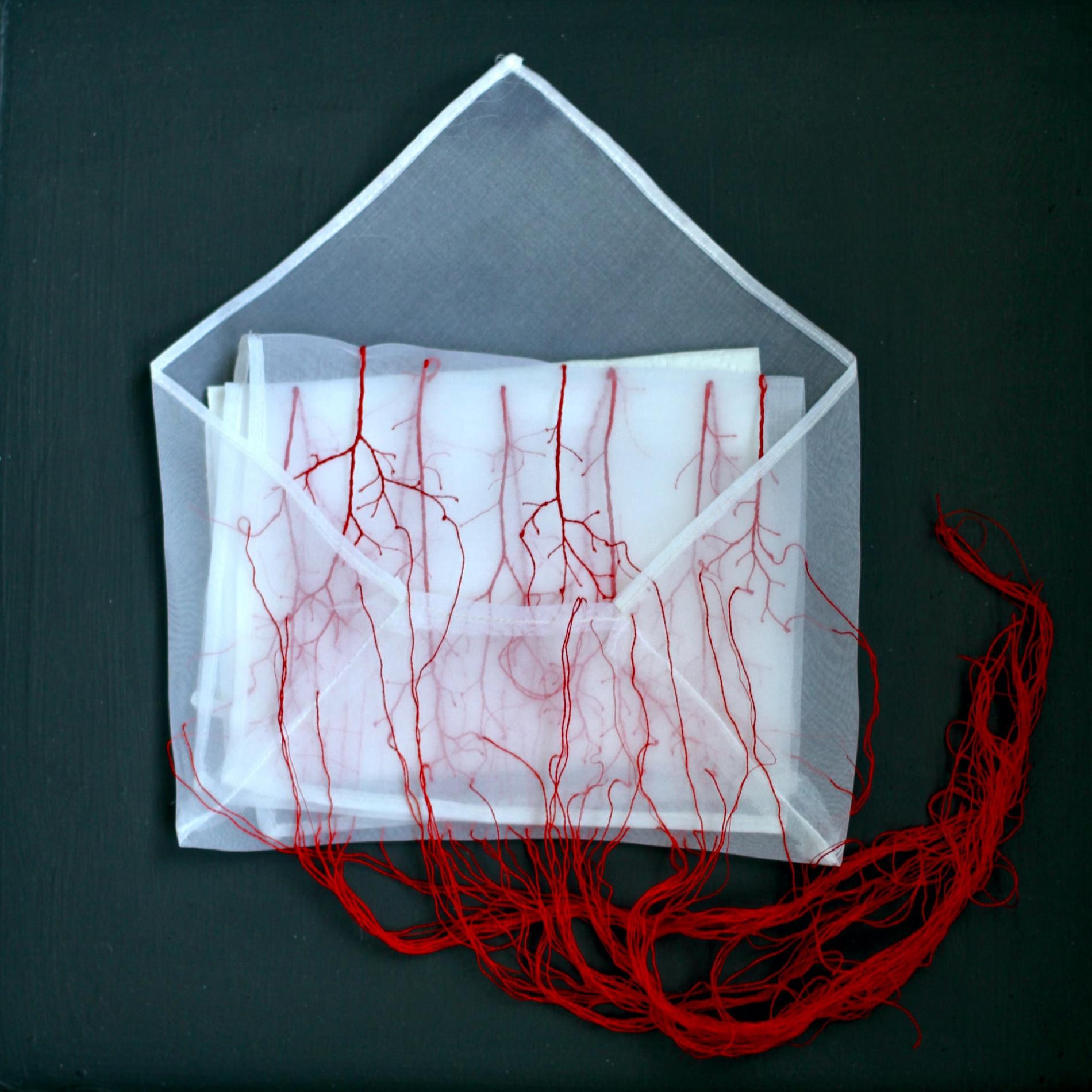 cartas con hilo rojo en papel translucido por rima day