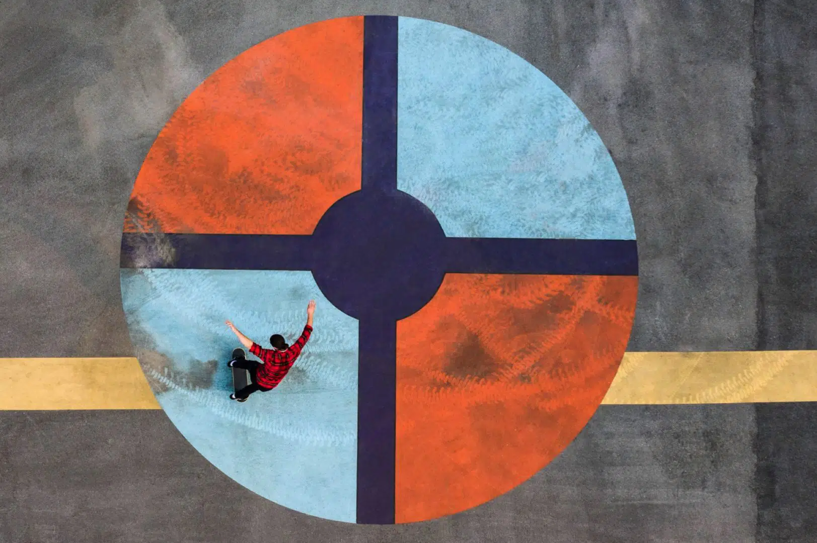 fotografia aerea colorida de persona haciendo skate por Ilanna Barkusky