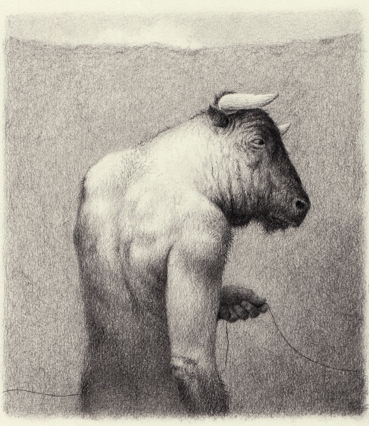 ilustracion en blanco y negro de hombre toro