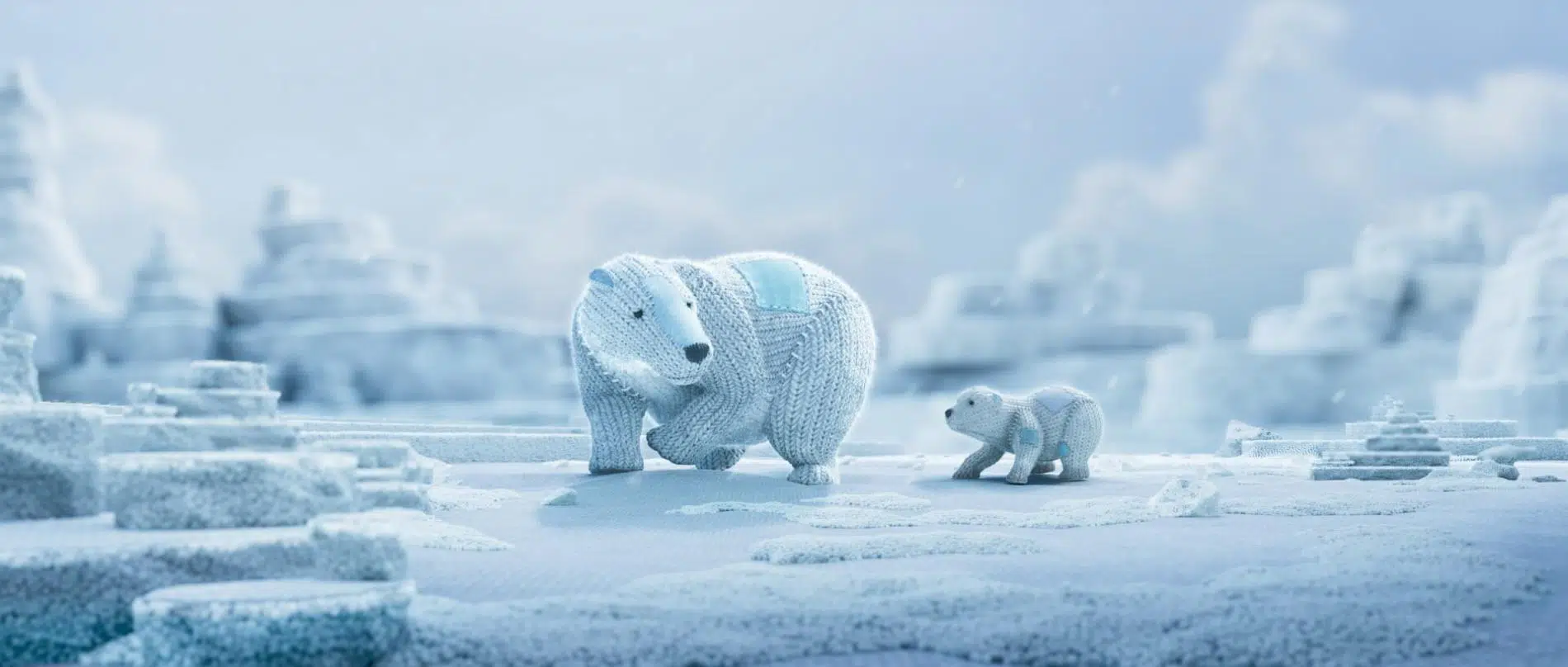 mama osa y bebe oso polar huyen del artico debido a las debastadoras consecuencias del cambio climatico
