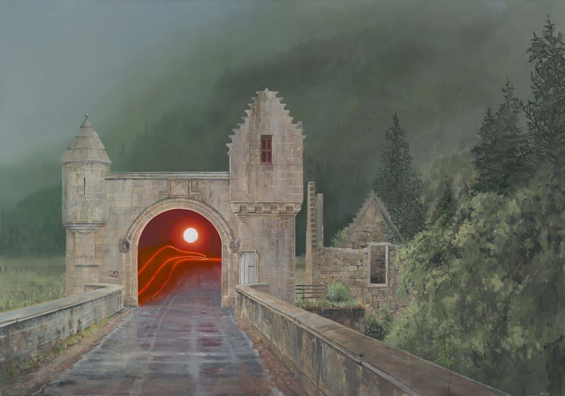 Pintura de un puente con un tunel hacia lo desconocido hecha por Andrew McIntosh