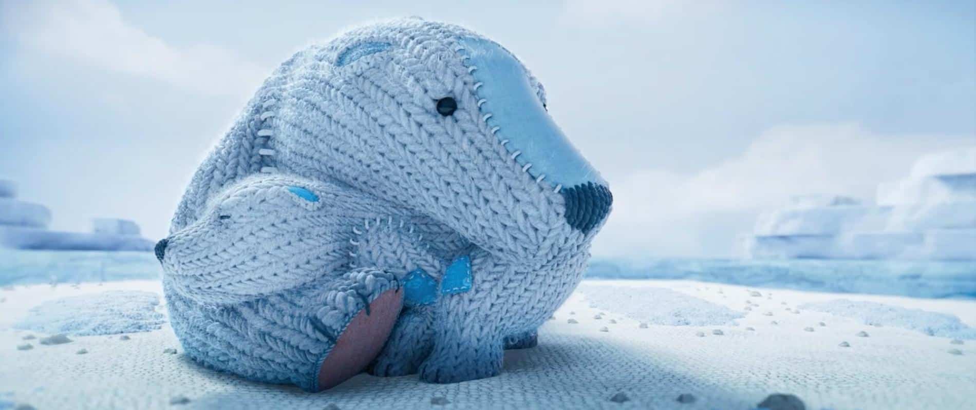 migrantes ososn polares de cortometraje tejidos en lana, mama y cria de osos polar