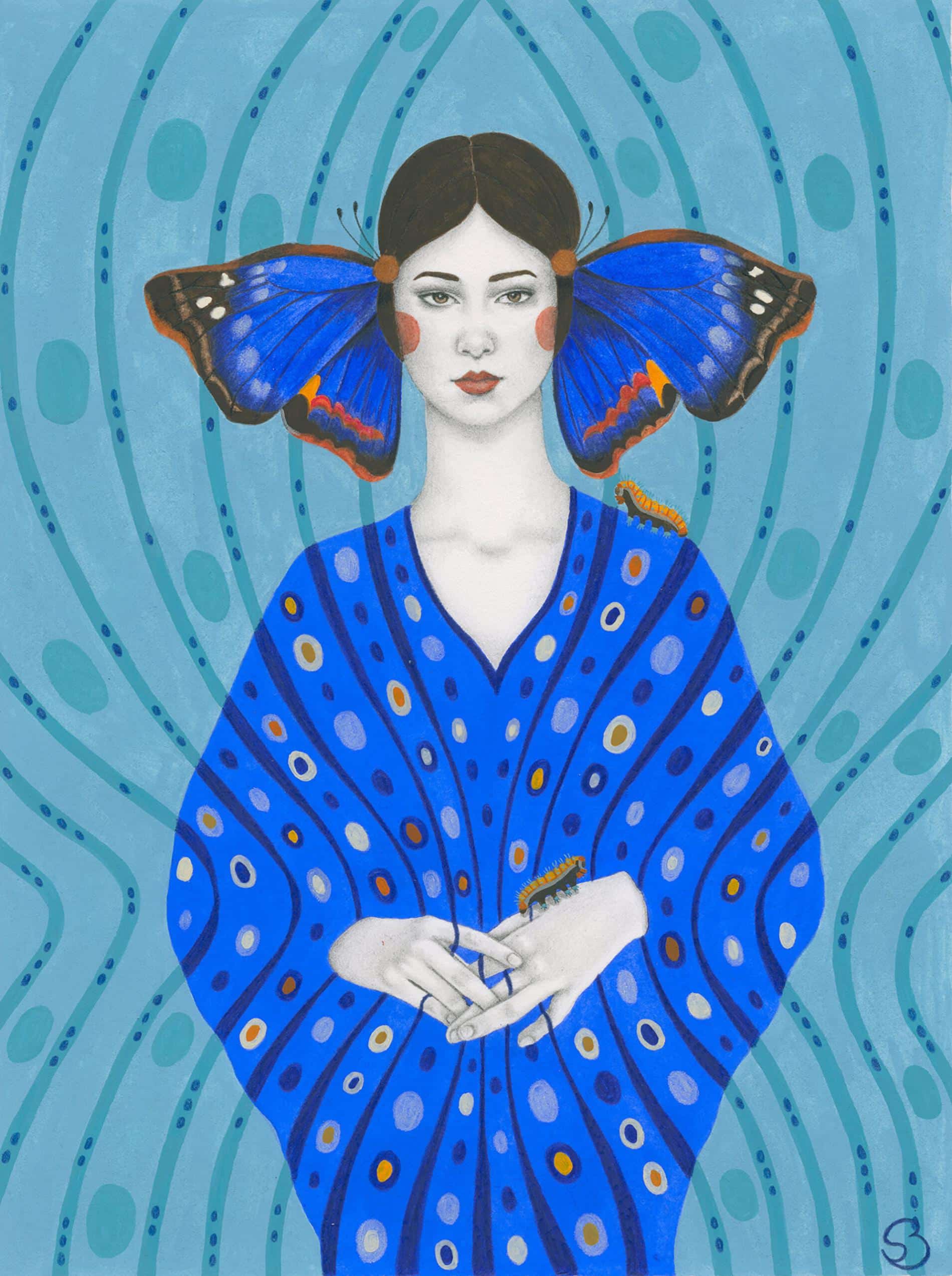 retrato de mujer con pelo de mariposa de sofia bonati