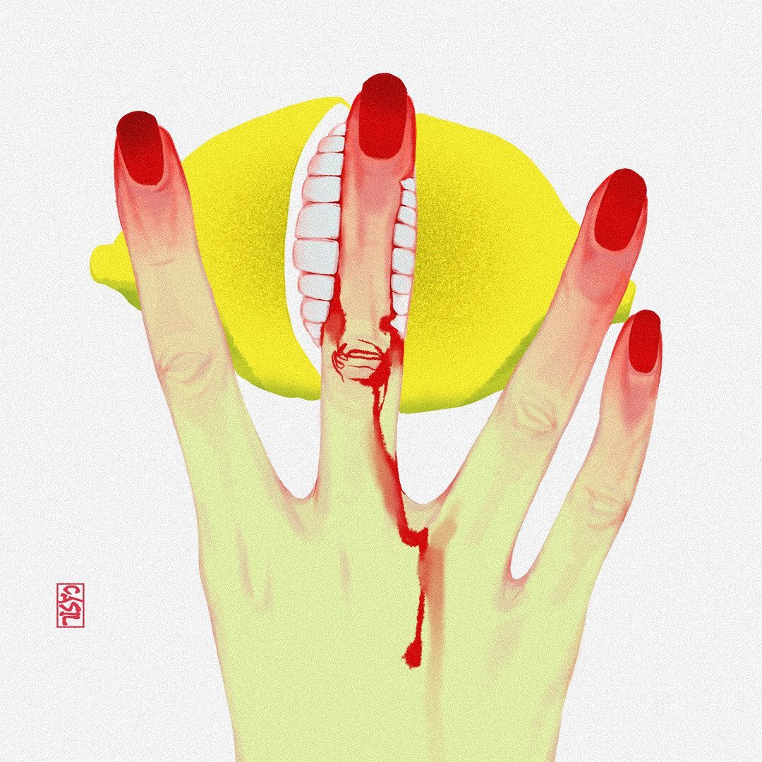 limon mordiendo dedo ilustracion de terror silllda ilustradora koreana