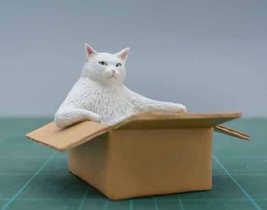 meetissai esculruras de memes de animales gato en caja