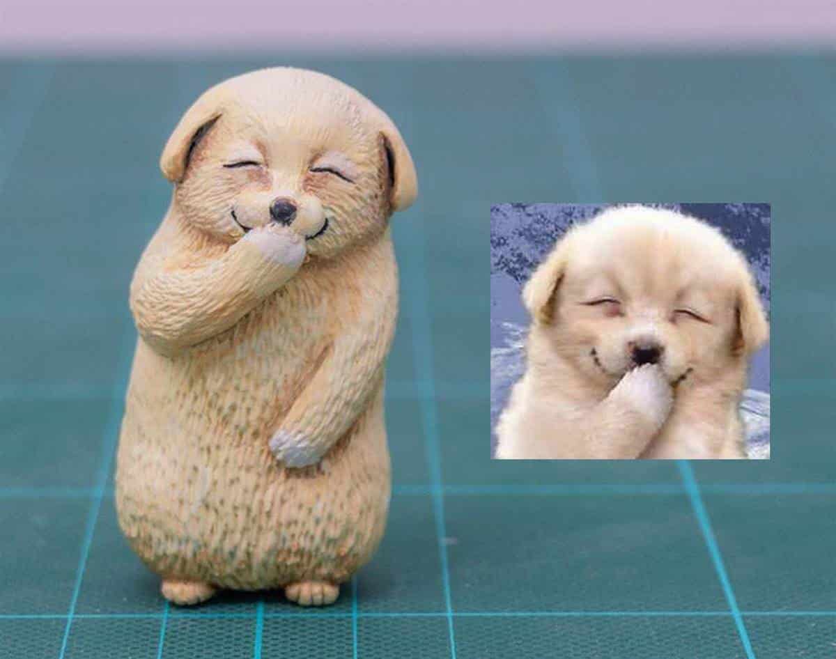 meetissai esculruras de memes de animales perro sonriente