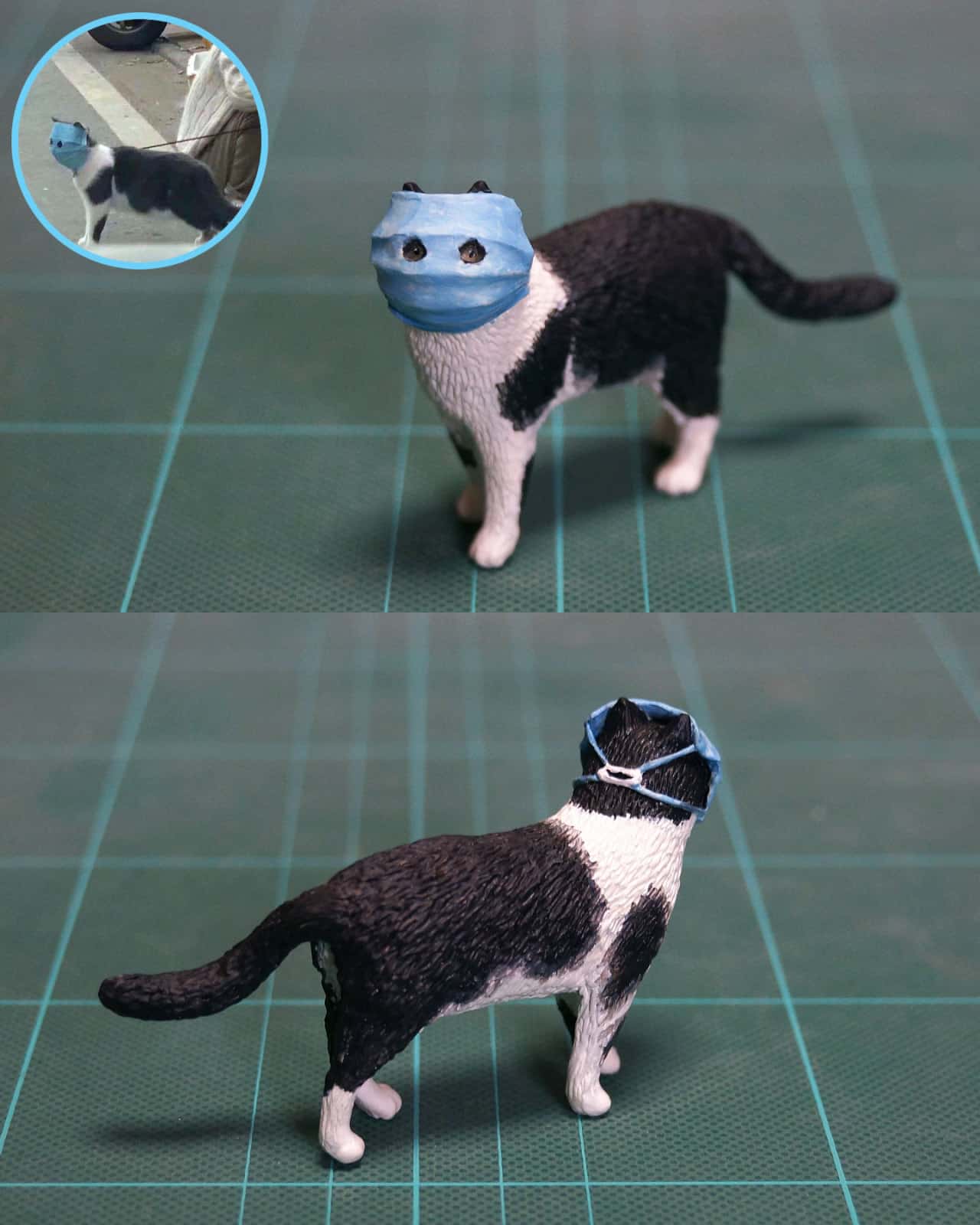meme de gato con mascarilla covid mini escultura meetissai