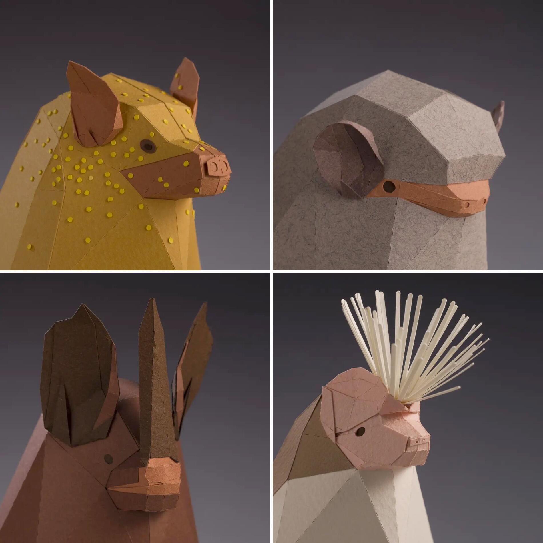 Una colección de esculturas de papel que muestra 88 especies de murciélagos
