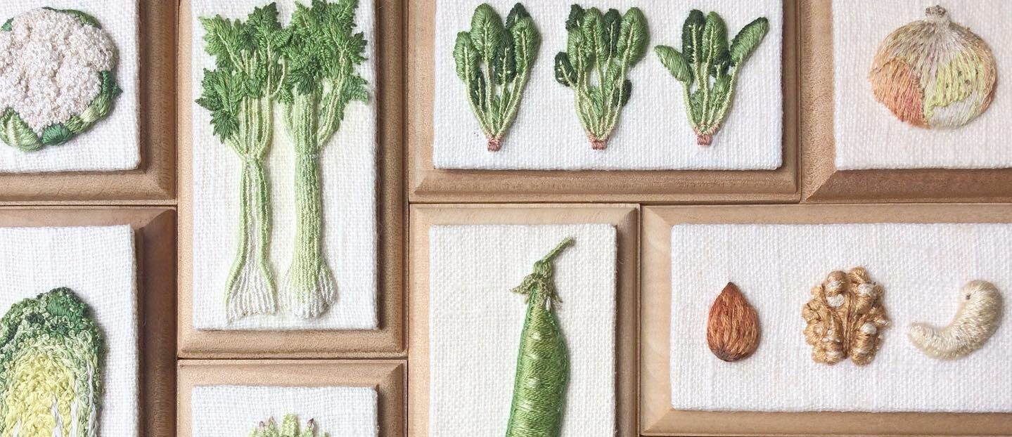 Konekono Kitsune bordados realistas de verduras frescas