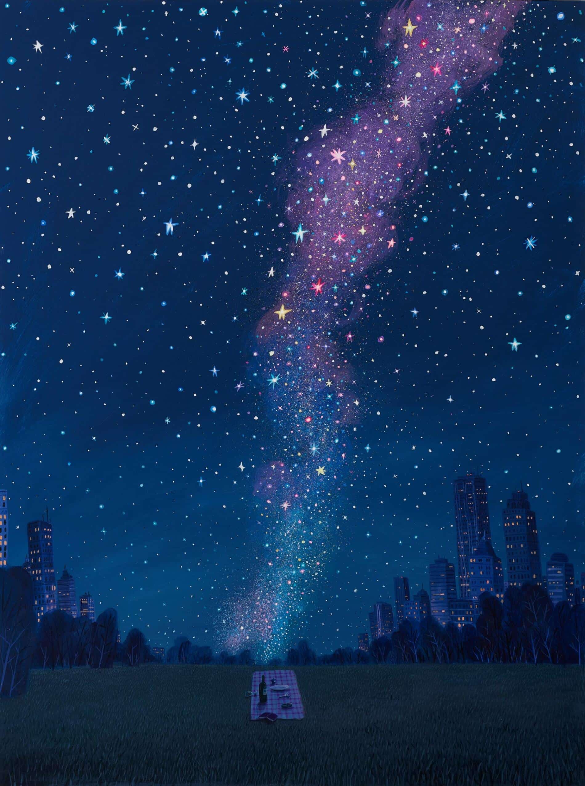 Oliver Jeffers paisajes nocturnos sobre acrilico
