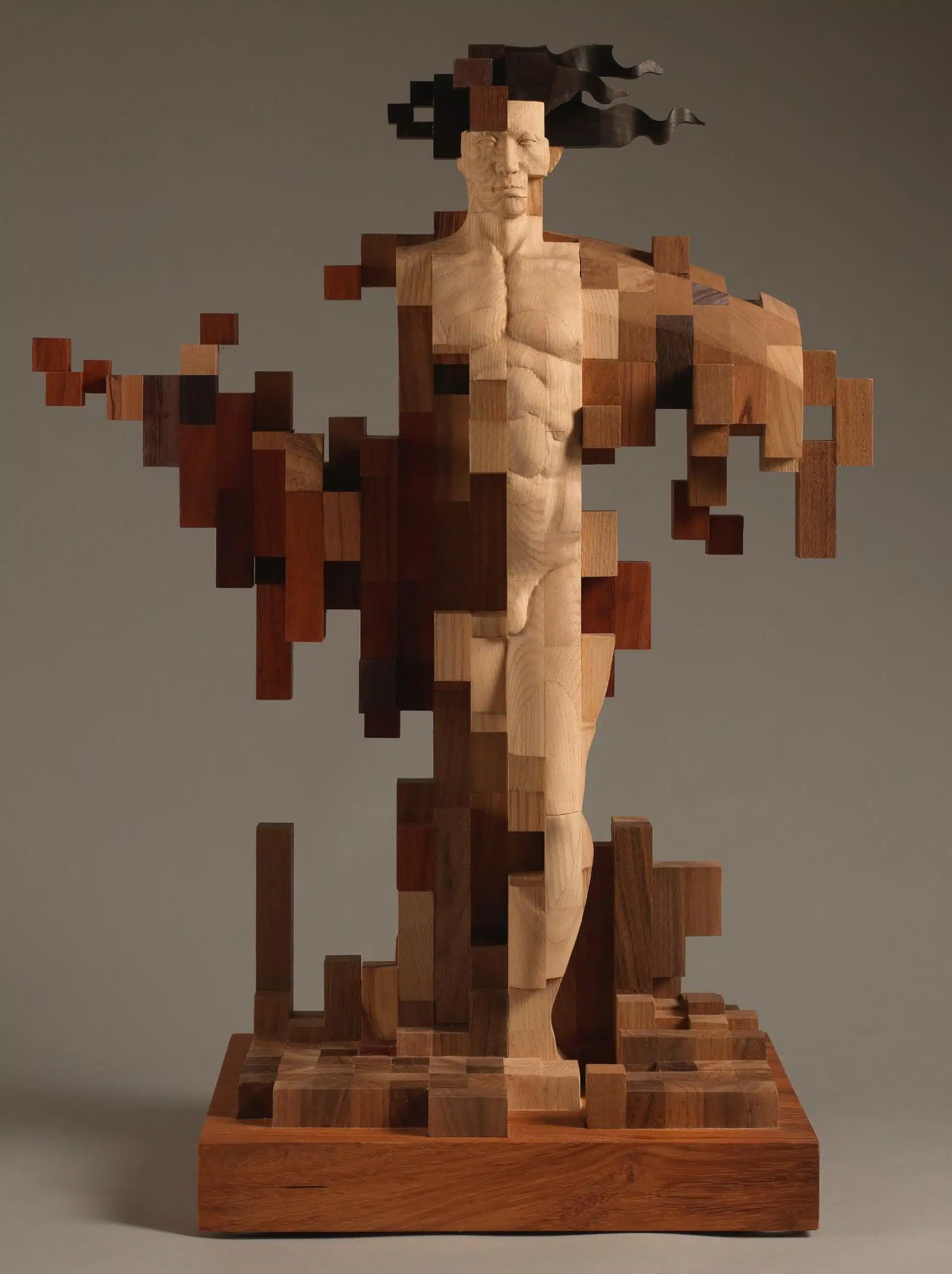 Han Hsu-Tung escultura madera pixel Sunset Clouds