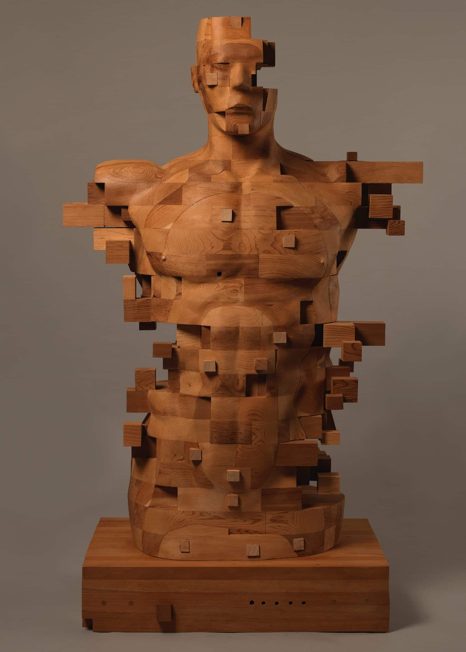 Han Hsu-Tung escultura madera pixel Sunset Shaolin