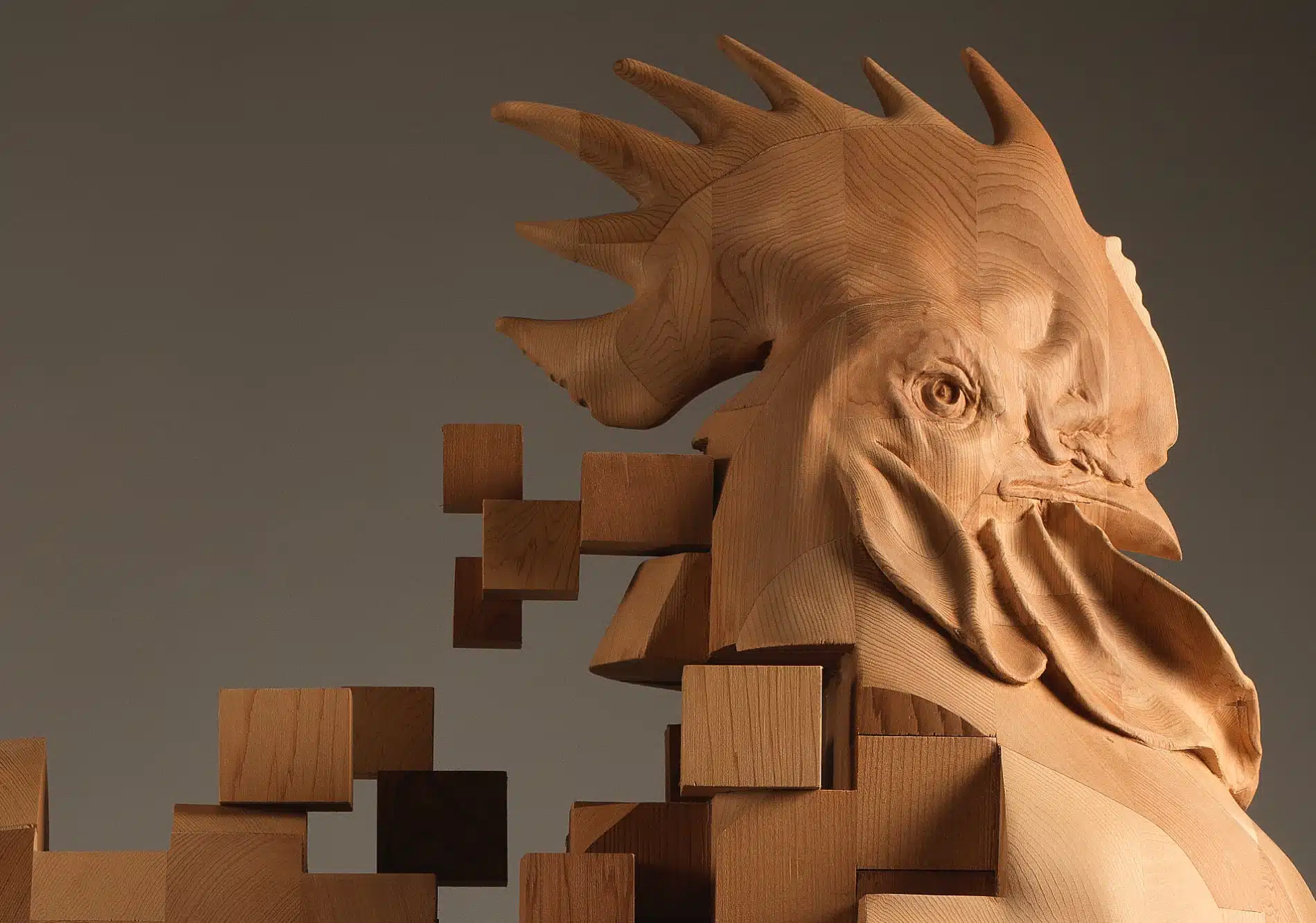 Han Hsu-Tung escultura madera pixel The Dawn det