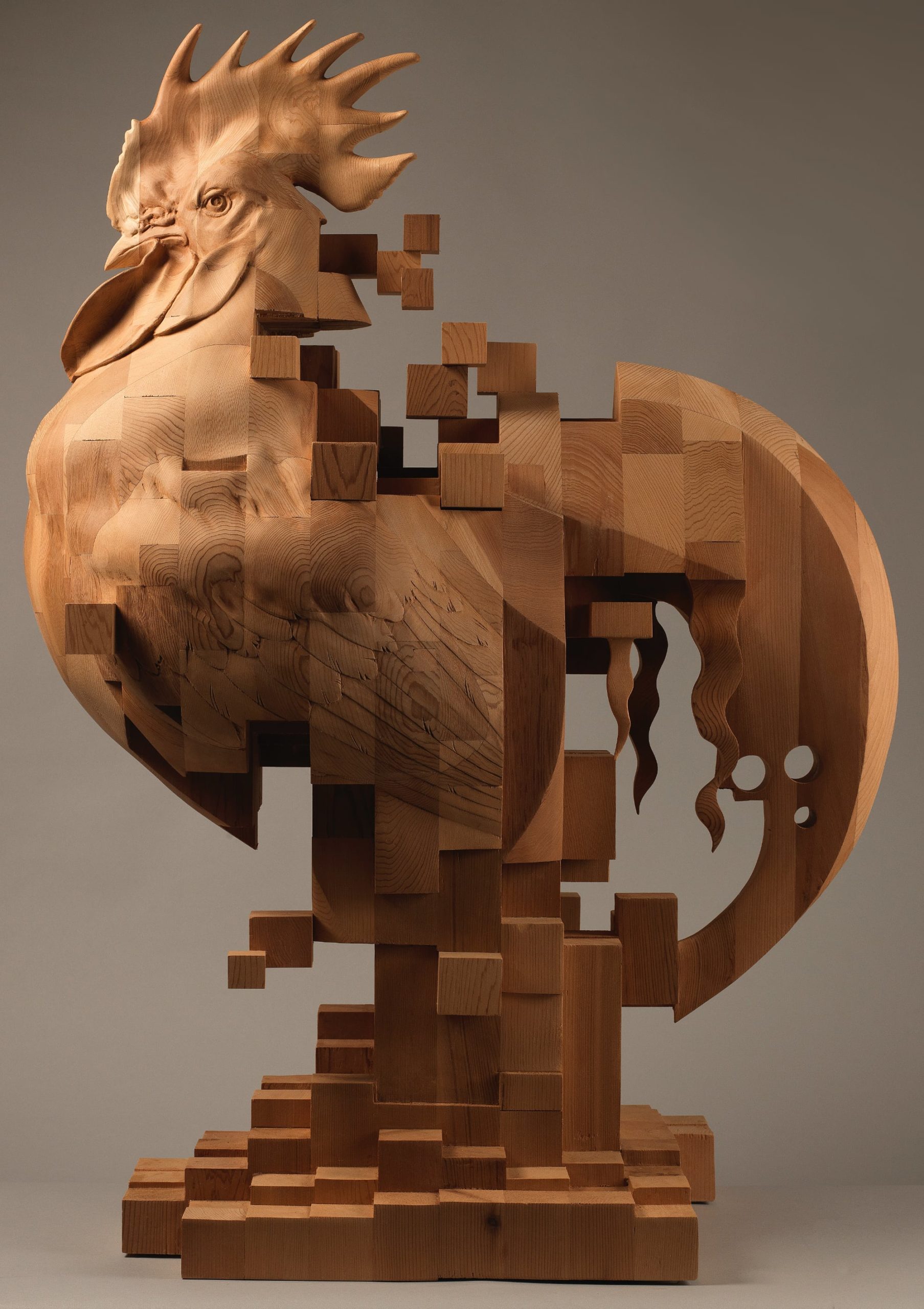 Han Hsu-Tung escultura madera pixel The Dawn