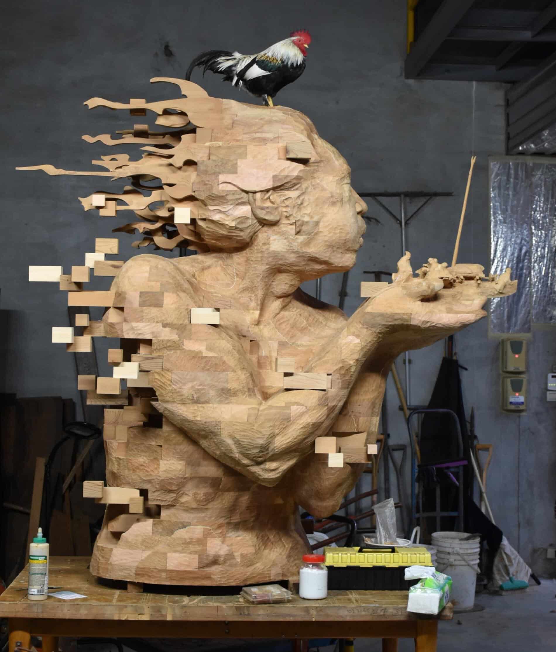 Han Hsu-Tung escultura madera pixel the oacific