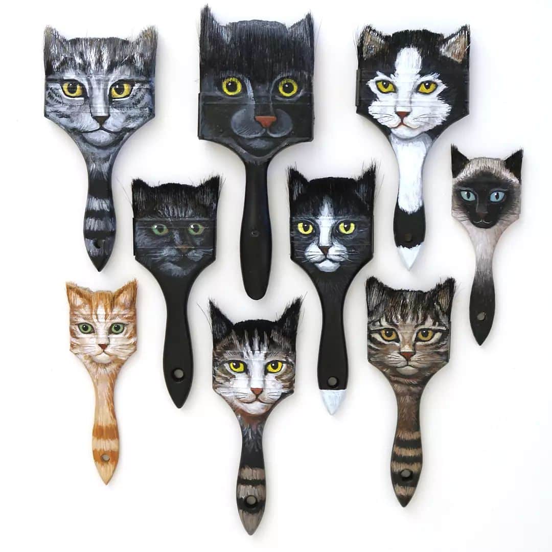 Alexandra Dillon retratos sobre utensilios encontrados brochas cat
