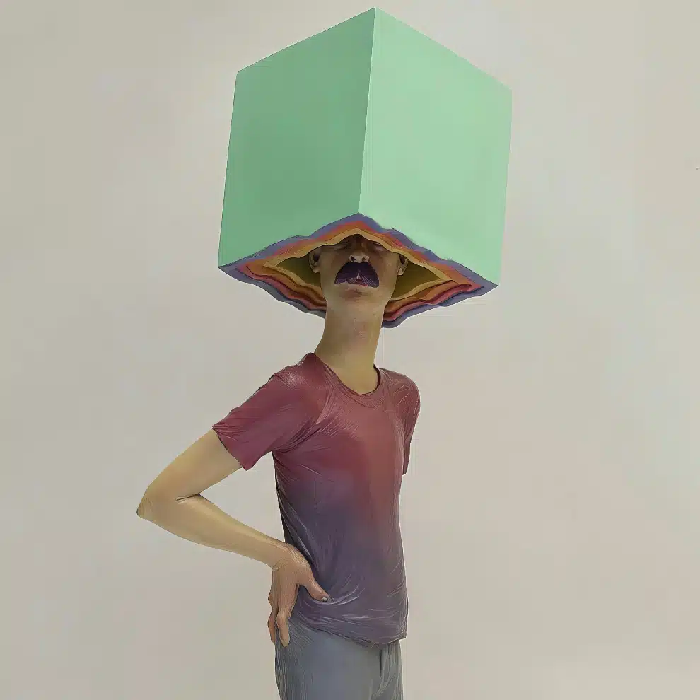 Troy Coulte escultura surreal figura cubo